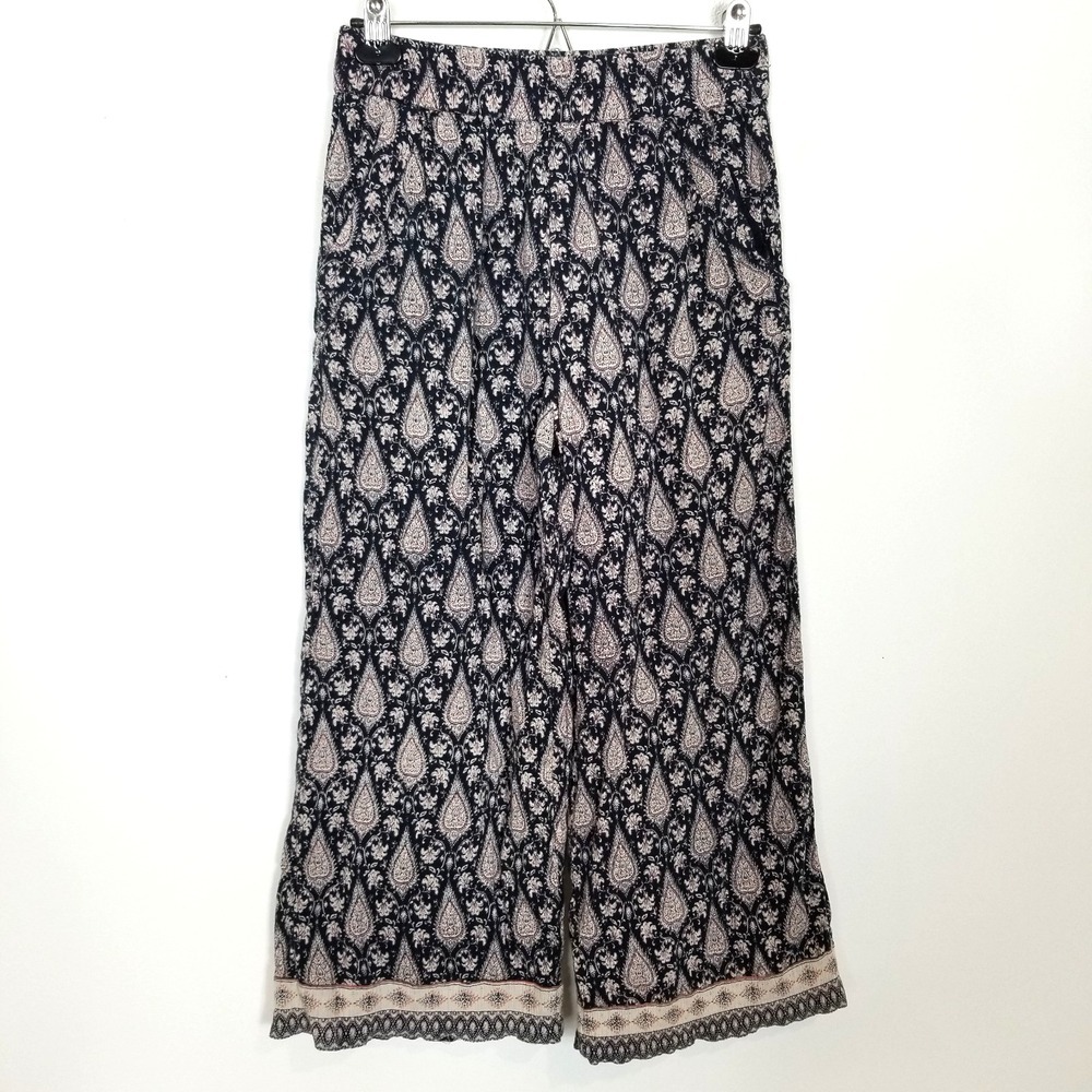 Garnet Hill Women Gauze Palazzo Pants Sz‎ 8 Printed Crop Organic Cotton Boho